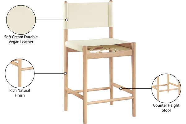 Meridian Furniture Rawlins Vegan Leather Counter Stool with Wood Frame for Kitchen Islands and Modern Dining Spaces Cream Style A 11014Cream-C