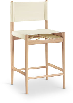 Meridian Furniture Rawlins Vegan Leather Counter Stool with Wood Frame for Kitchen Islands and Modern Dining Spaces Cream Style A 11014Cream-C