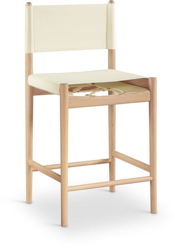 Meridian Furniture Rawlins Vegan Leather Counter Stool with Wood Frame for Kitchen Islands and Modern Dining Spaces Cream Style A 11014Cream-C