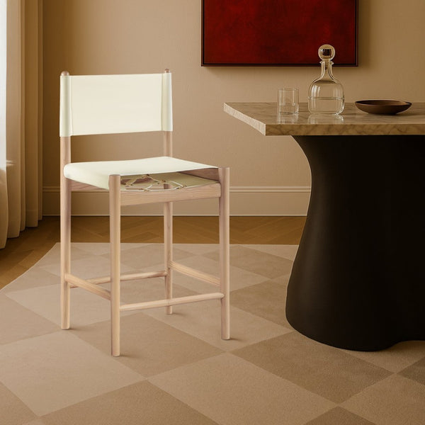 Meridian Furniture Rawlins Vegan Leather Counter Stool with Wood Frame for Kitchen Islands and Modern Dining Spaces Cream Style A 11014Cream-C