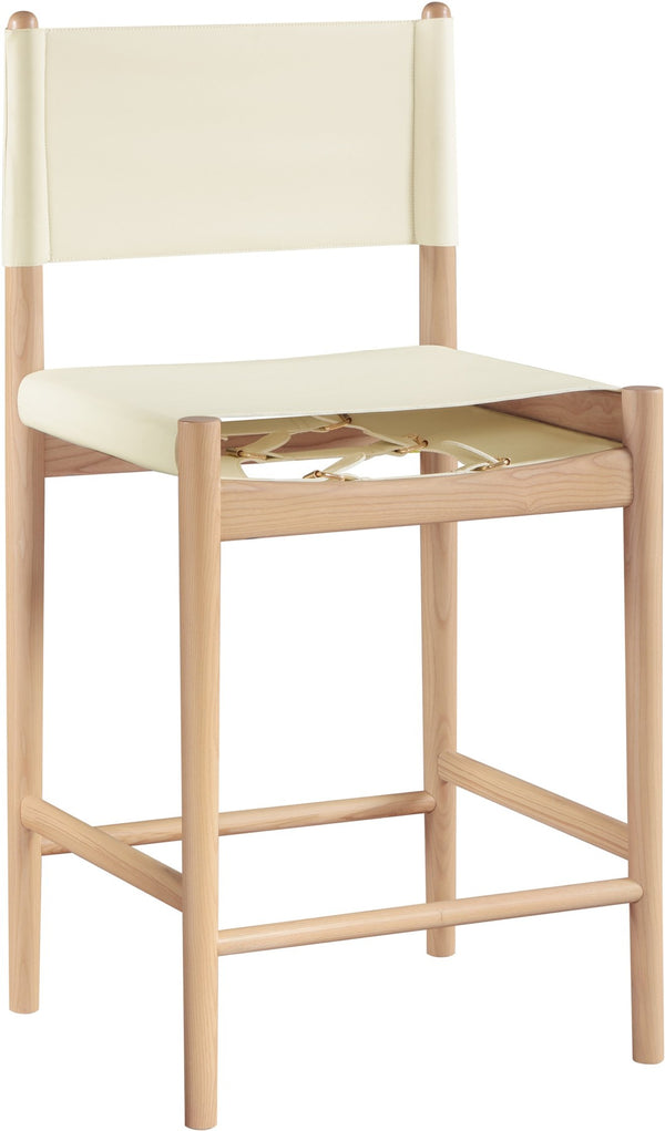 Meridian Furniture Rawlins Vegan Leather Counter Stool with Wood Frame for Kitchen Islands and Modern Dining Spaces Cream Style A 11014Cream-C
