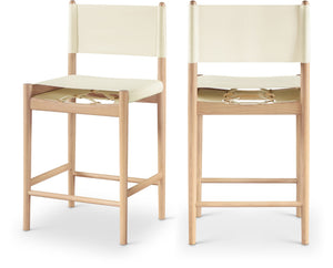 Meridian Furniture Rawlins Vegan Leather Counter Stool with Wood Frame for Kitchen Islands and Modern Dining Spaces Cream Style A 11014Cream-C