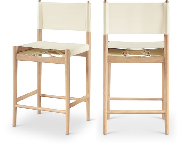 Meridian Furniture Rawlins Vegan Leather Counter Stool with Wood Frame for Kitchen Islands and Modern Dining Spaces Cream Style A 11014Cream-C