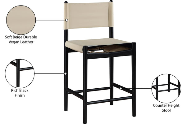 Meridian Furniture Rawlins Vegan Leather Counter Stool with Wood Frame for Kitchen Islands and Modern Dining Spaces Beige Style B 11015Beige-C