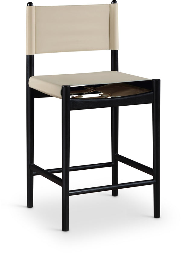 Meridian Furniture Rawlins Vegan Leather Counter Stool with Wood Frame for Kitchen Islands and Modern Dining Spaces Beige Style B 11015Beige-C