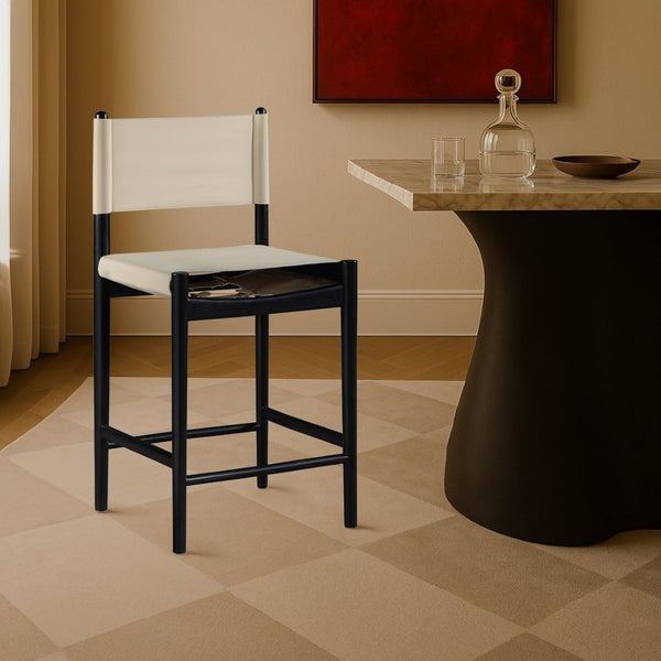 Meridian Furniture Rawlins Vegan Leather Counter Stool with Wood Frame for Kitchen Islands and Modern Dining Spaces Beige Style B 11015Beige-C