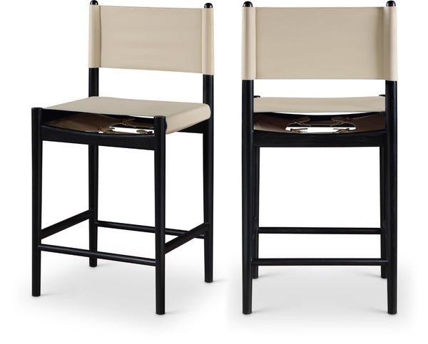 Meridian Furniture Rawlins Vegan Leather Counter Stool with Wood Frame for Kitchen Islands and Modern Dining Spaces Beige Style B 11015Beige-C