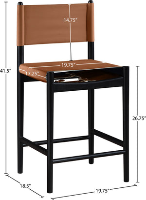 Meridian Furniture Rawlins Vegan Leather Counter Stool with Wood Frame for Kitchen Islands and Modern Dining Spaces Cognac Style B 11015Cognac-C