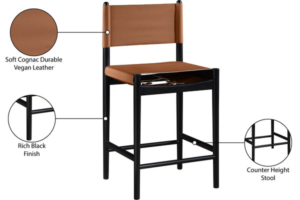 Meridian Furniture Rawlins Vegan Leather Counter Stool with Wood Frame for Kitchen Islands and Modern Dining Spaces Cognac Style B 11015Cognac-C