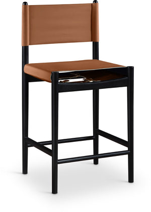 Meridian Furniture Rawlins Vegan Leather Counter Stool with Wood Frame for Kitchen Islands and Modern Dining Spaces Cognac Style B 11015Cognac-C