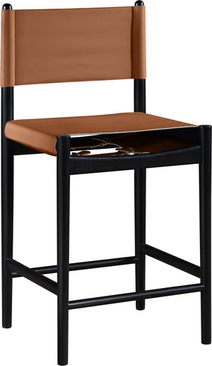 Meridian Furniture Rawlins Vegan Leather Counter Stool with Wood Frame for Kitchen Islands and Modern Dining Spaces Cognac Style B 11015Cognac-C