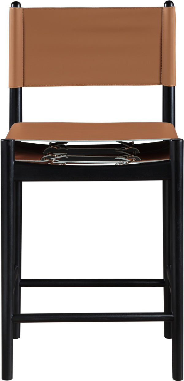Meridian Furniture Rawlins Vegan Leather Counter Stool with Wood Frame for Kitchen Islands and Modern Dining Spaces Cognac Style B 11015Cognac-C