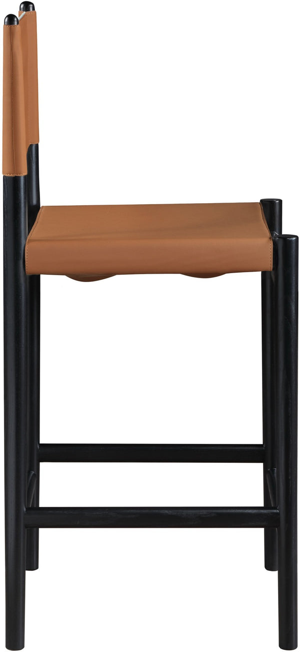 Meridian Furniture Rawlins Vegan Leather Counter Stool with Wood Frame for Kitchen Islands and Modern Dining Spaces Cognac Style B 11015Cognac-C