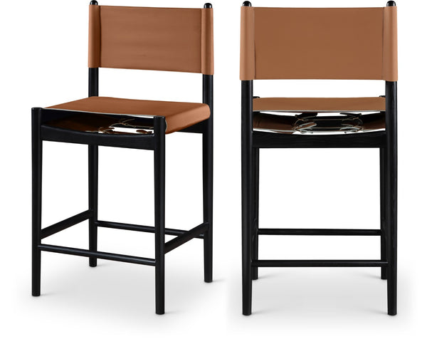 Meridian Furniture Rawlins Vegan Leather Counter Stool with Wood Frame for Kitchen Islands and Modern Dining Spaces Cognac Style B 11015Cognac-C