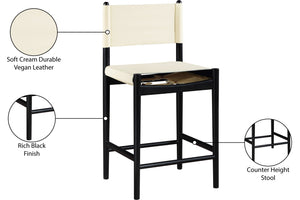 Meridian Furniture Rawlins Vegan Leather Counter Stool with Wood Frame for Kitchen Islands and Modern Dining Spaces Cream Style B 11015Cream-C