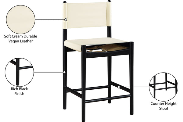 Meridian Furniture Rawlins Vegan Leather Counter Stool with Wood Frame for Kitchen Islands and Modern Dining Spaces Cream Style B 11015Cream-C