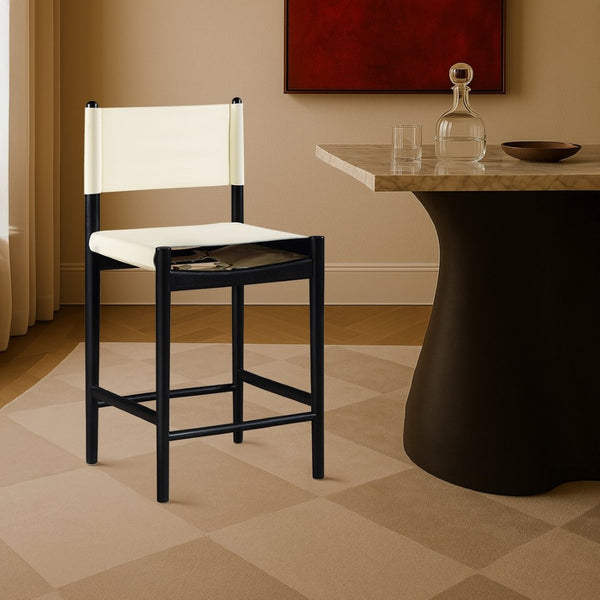 Meridian Furniture Rawlins Vegan Leather Counter Stool with Wood Frame for Kitchen Islands and Modern Dining Spaces Cream Style B 11015Cream-C