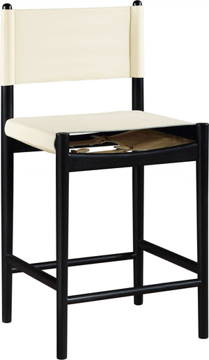 Meridian Furniture Rawlins Vegan Leather Counter Stool with Wood Frame for Kitchen Islands and Modern Dining Spaces Cream Style B 11015Cream-C