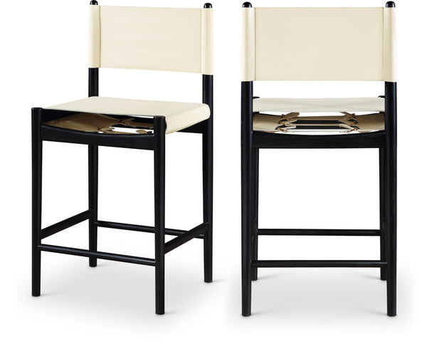 Meridian Furniture Rawlins Vegan Leather Counter Stool with Wood Frame for Kitchen Islands and Modern Dining Spaces Cream Style B 11015Cream-C