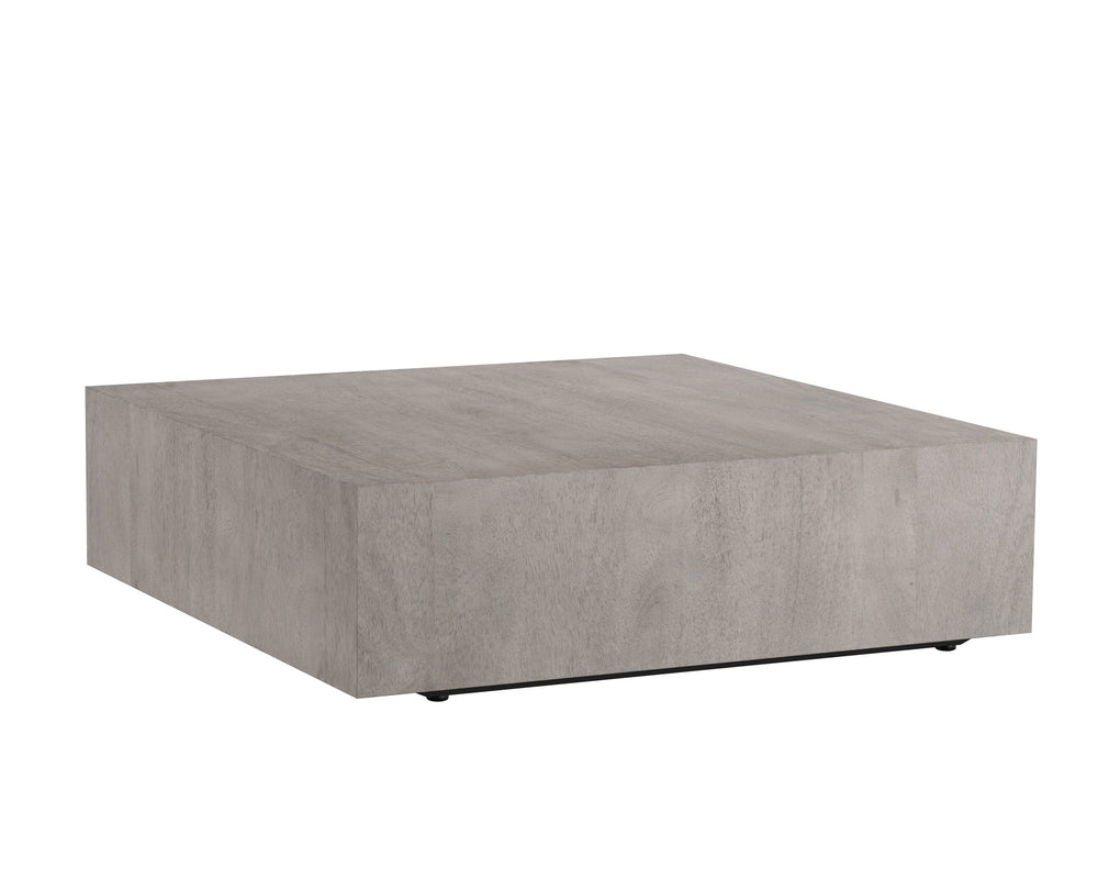 Sunpan Frezco Solid Mango Wood Square Coffee Table Handcrafted Plinth Base for Modern Living Grey 110164