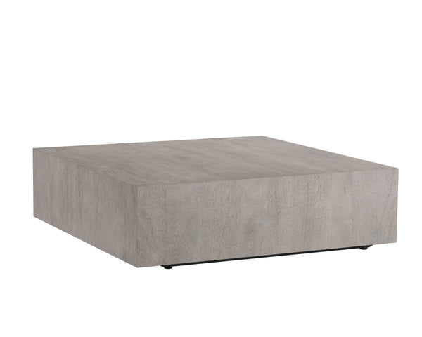 Sunpan Frezco Solid Mango Wood Square Coffee Table Handcrafted Plinth Base for Modern Living Grey 110164