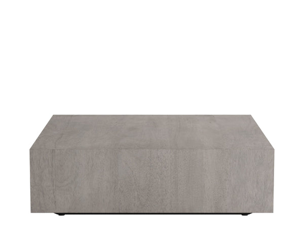 Sunpan Frezco Solid Mango Wood Square Coffee Table Handcrafted Plinth Base for Modern Living Grey 110164