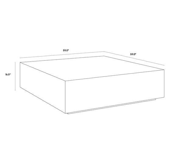 Sunpan Frezco Solid Mango Wood Square Coffee Table Handcrafted Plinth Base for Modern Living Grey 110164
