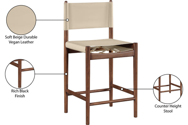 Meridian Furniture Rawlins Vegan Leather Counter Stool with Wood Frame for Kitchen Islands and Modern Dining Spaces Beige Style C 11016Beige-C