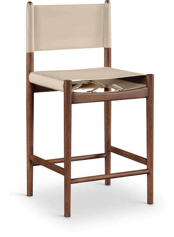Meridian Furniture Rawlins Vegan Leather Counter Stool with Wood Frame for Kitchen Islands and Modern Dining Spaces Beige Style C 11016Beige-C