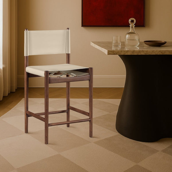 Meridian Furniture Rawlins Vegan Leather Counter Stool with Wood Frame for Kitchen Islands and Modern Dining Spaces Beige Style C 11016Beige-C