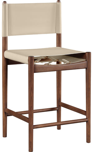 Meridian Furniture Rawlins Vegan Leather Counter Stool with Wood Frame for Kitchen Islands and Modern Dining Spaces Beige Style C 11016Beige-C