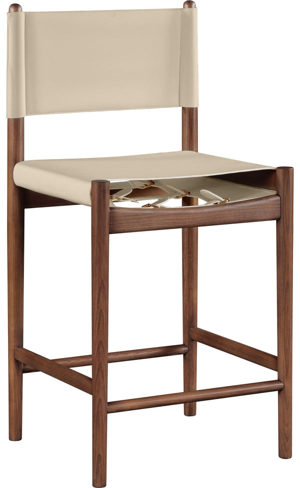 Meridian Furniture Rawlins Vegan Leather Counter Stool with Wood Frame for Kitchen Islands and Modern Dining Spaces Beige Style C 11016Beige-C