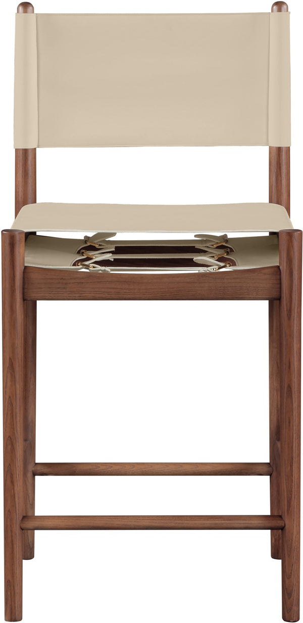 Meridian Furniture Rawlins Vegan Leather Counter Stool with Wood Frame for Kitchen Islands and Modern Dining Spaces Beige Style C 11016Beige-C