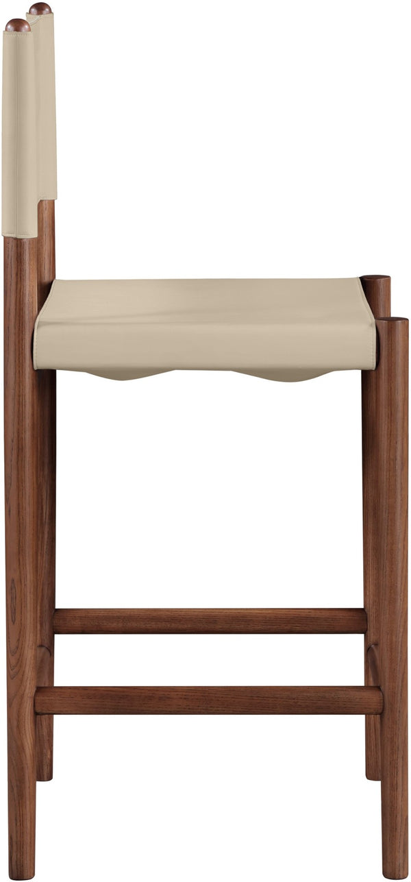 Meridian Furniture Rawlins Vegan Leather Counter Stool with Wood Frame for Kitchen Islands and Modern Dining Spaces Beige Style C 11016Beige-C