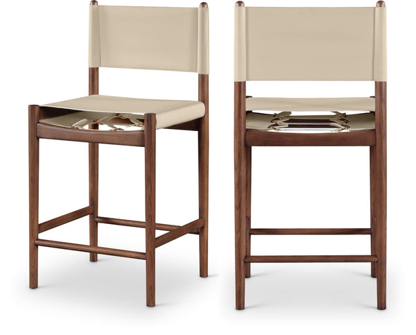 Meridian Furniture Rawlins Vegan Leather Counter Stool with Wood Frame for Kitchen Islands and Modern Dining Spaces Beige Style C 11016Beige-C