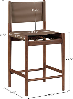 Meridian Furniture Rawlins Vegan Leather Counter Stool with Wood Frame for Kitchen Islands and Modern Dining Spaces Brown Style C 11016Brown-C