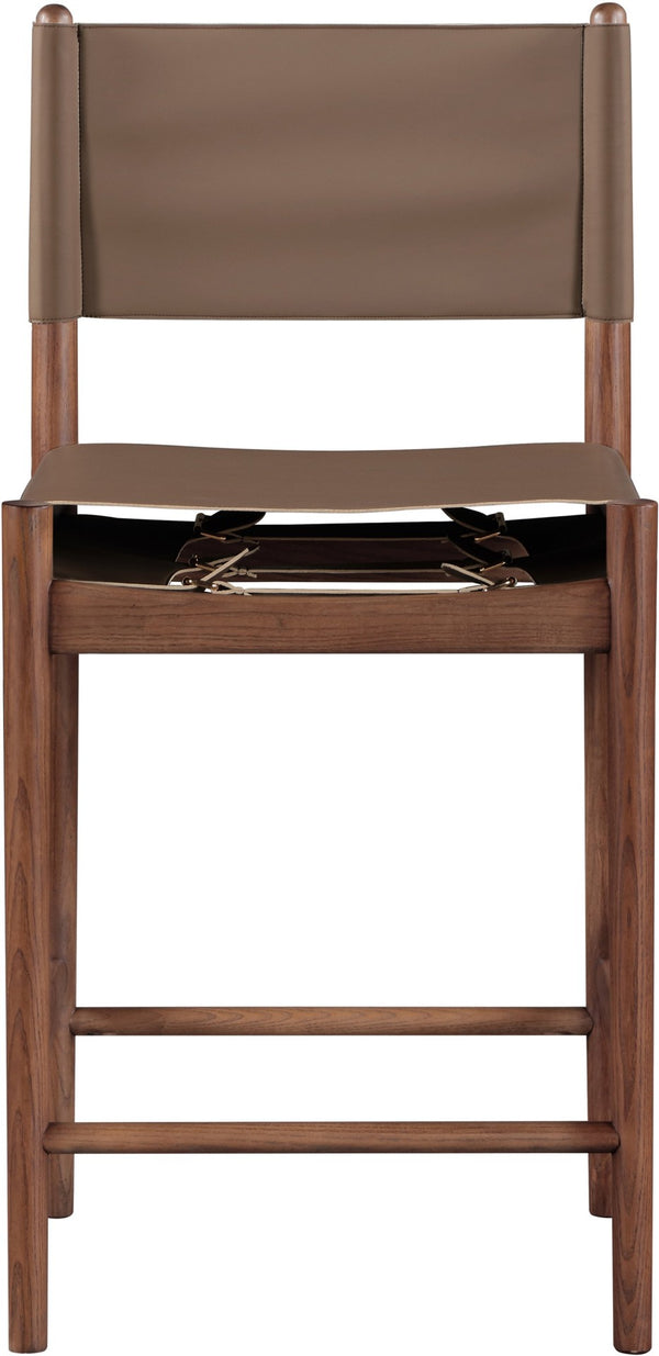 Meridian Furniture Rawlins Vegan Leather Counter Stool with Wood Frame for Kitchen Islands and Modern Dining Spaces Brown Style C 11016Brown-C