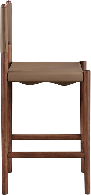Meridian Furniture Rawlins Vegan Leather Counter Stool with Wood Frame for Kitchen Islands and Modern Dining Spaces Brown Style C 11016Brown-C