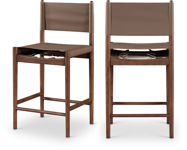 Meridian Furniture Rawlins Vegan Leather Counter Stool with Wood Frame for Kitchen Islands and Modern Dining Spaces Brown Style C 11016Brown-C