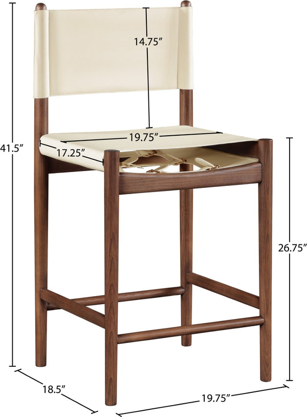 Meridian Furniture Rawlins Vegan Leather Counter Stool with Wood Frame for Kitchen Islands and Modern Dining Spaces Cream Style C 11016Cream-C
