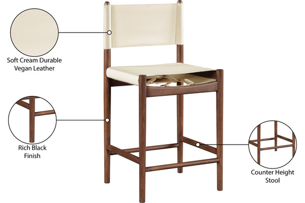 Meridian Furniture Rawlins Vegan Leather Counter Stool with Wood Frame for Kitchen Islands and Modern Dining Spaces Cream Style C 11016Cream-C