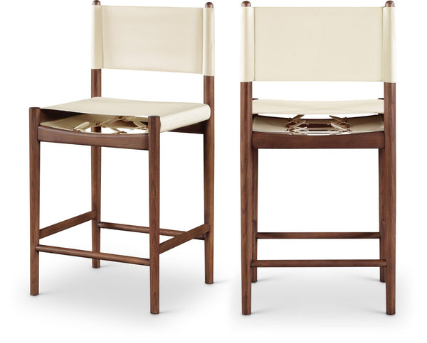 Meridian Furniture Rawlins Vegan Leather Counter Stool with Wood Frame for Kitchen Islands and Modern Dining Spaces Cream Style C 11016Cream-C