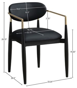 Meridian Furniture Riccio Vegan Leather Dining Arm Chair with Brass Accents and Ash Wood Frame 11017Black-AC