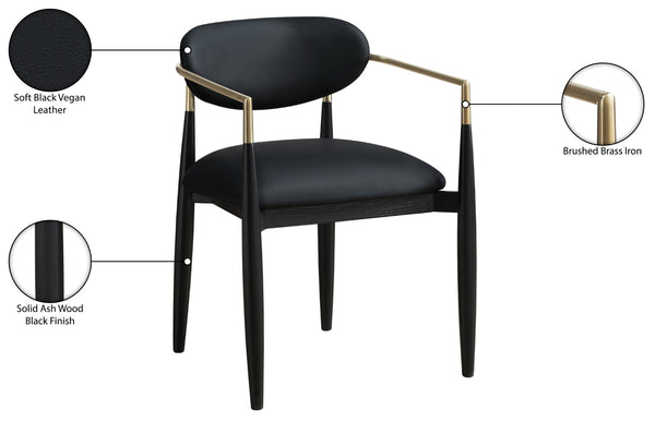 Meridian Furniture Riccio Vegan Leather Dining Arm Chair with Brass Accents and Ash Wood Frame 11017Black-AC