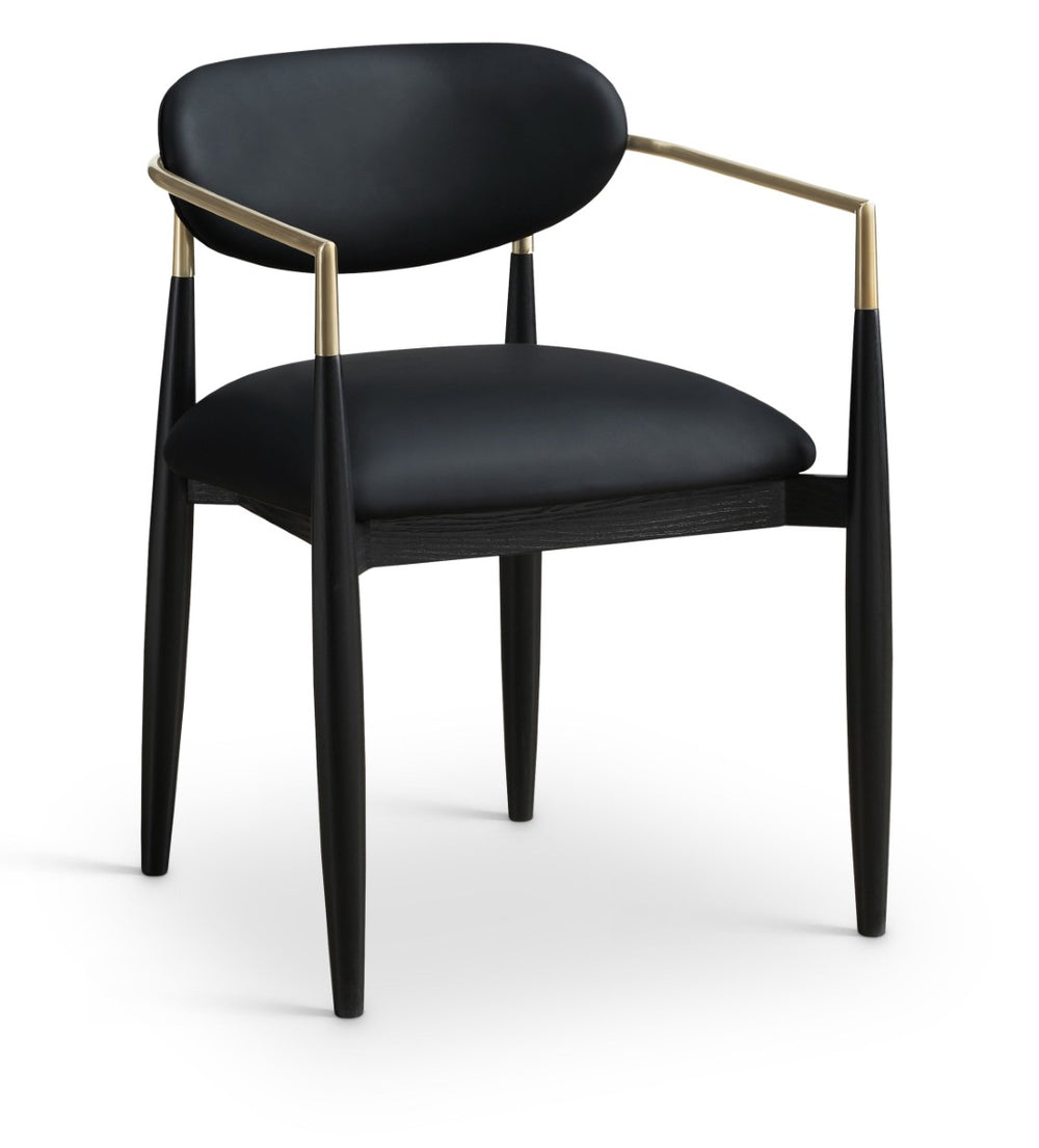 Meridian Furniture Riccio Vegan Leather Dining Arm Chair with Brass Accents and Ash Wood Frame 11017Black-AC