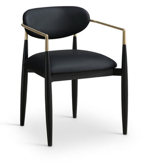Meridian Furniture Riccio Vegan Leather Dining Arm Chair with Brass Accents and Ash Wood Frame 11017Black-AC