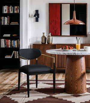 Meridian Furniture Riccio Vegan Leather Dining Arm Chair with Brass Accents and Ash Wood Frame 11017Black-AC