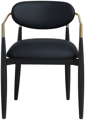 Meridian Furniture Riccio Vegan Leather Dining Arm Chair with Brass Accents and Ash Wood Frame 11017Black-AC