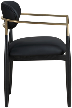 Meridian Furniture Riccio Vegan Leather Dining Arm Chair with Brass Accents and Ash Wood Frame 11017Black-AC