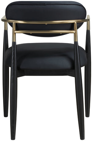 Meridian Furniture Riccio Vegan Leather Dining Arm Chair with Brass Accents and Ash Wood Frame 11017Black-AC